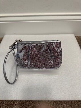 Coach Silver Sequin Wristlet Clutch with Pink/Silver Accents